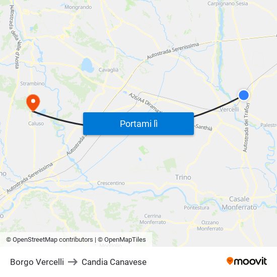 Borgo Vercelli to Candia Canavese map