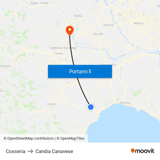 Cosseria to Candia Canavese map