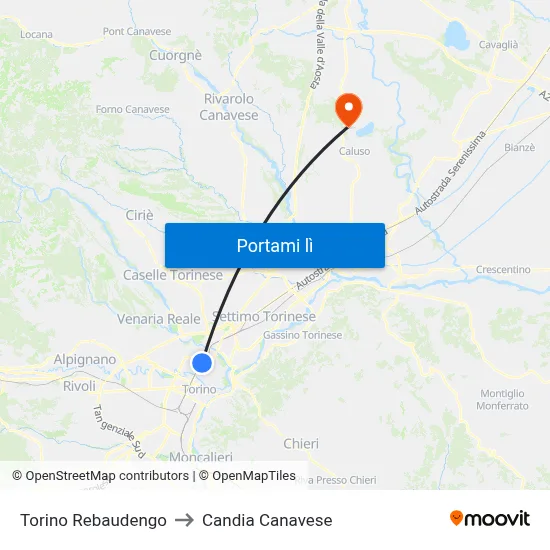 Torino Rebaudengo to Candia Canavese map