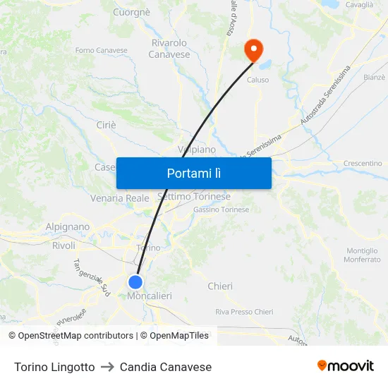 Torino Lingotto to Candia Canavese map