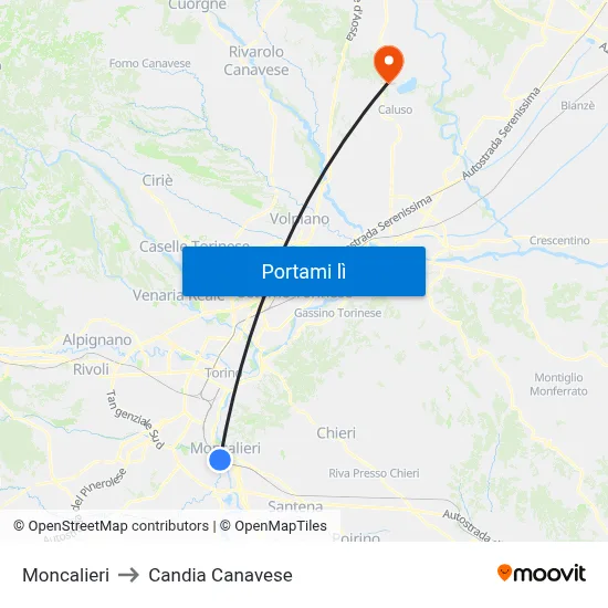 Moncalieri to Candia Canavese map