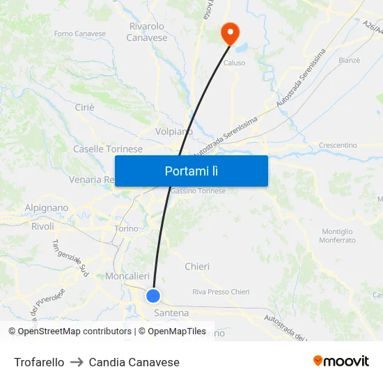 Trofarello to Candia Canavese map