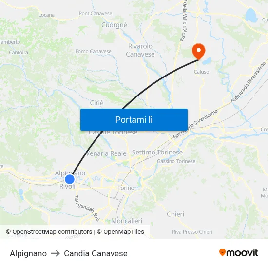 Alpignano to Candia Canavese map