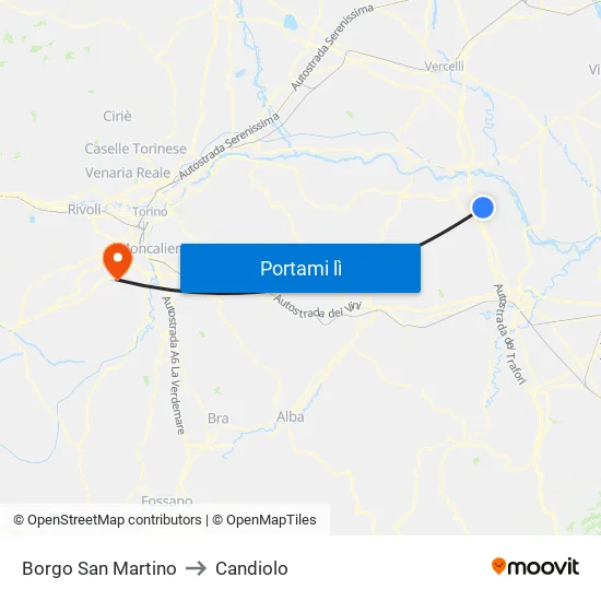Borgo San Martino to Candiolo map