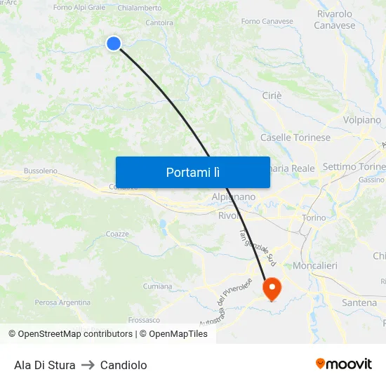 Ala Di Stura to Candiolo map