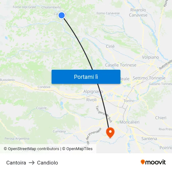 Cantoira to Candiolo map