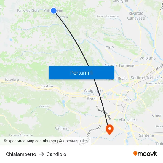 Chialamberto to Candiolo map