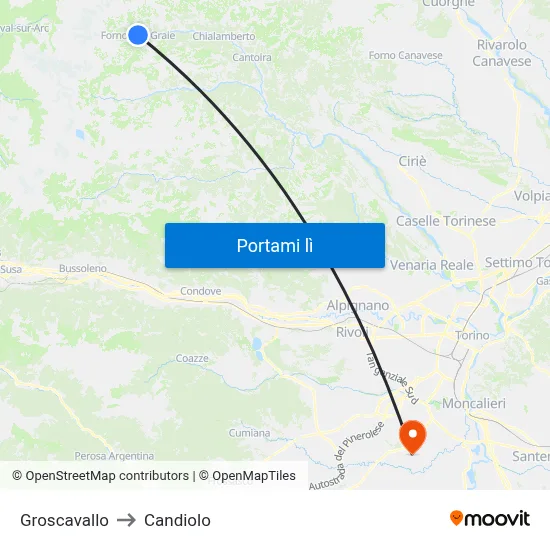 Groscavallo to Candiolo map