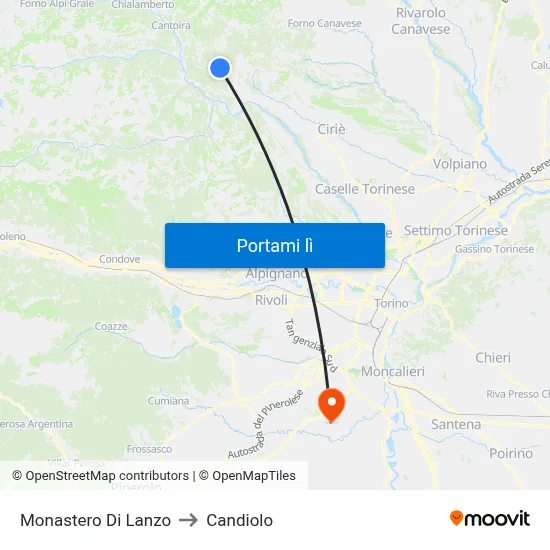 Monastero Di Lanzo to Candiolo map