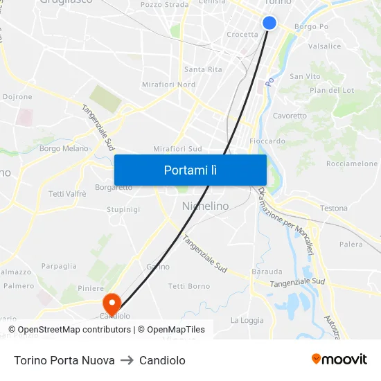 Torino Porta Nuova to Candiolo map