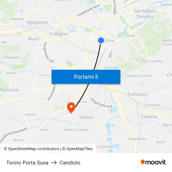Torino Porta Susa to Candiolo map