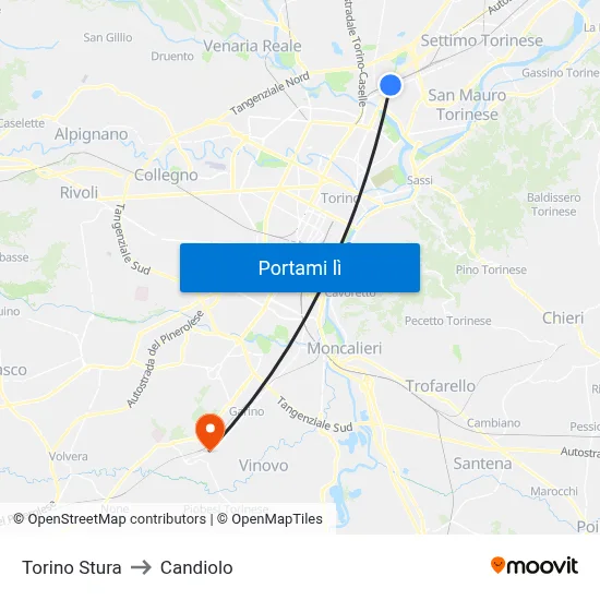 Torino Stura to Candiolo map