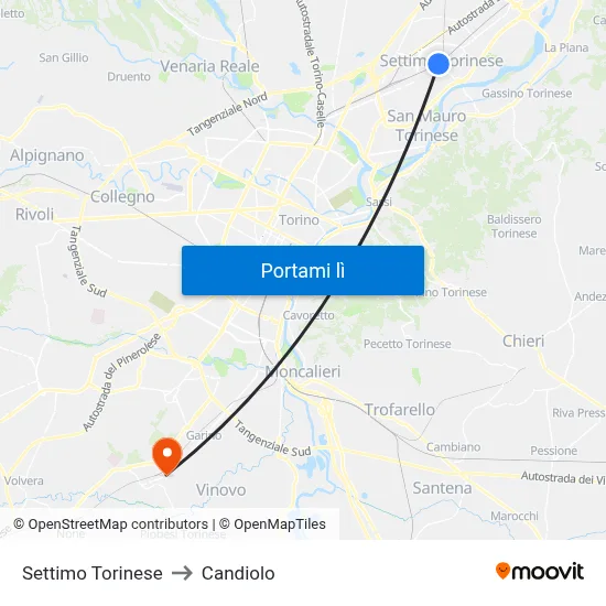 Settimo Torinese to Candiolo map
