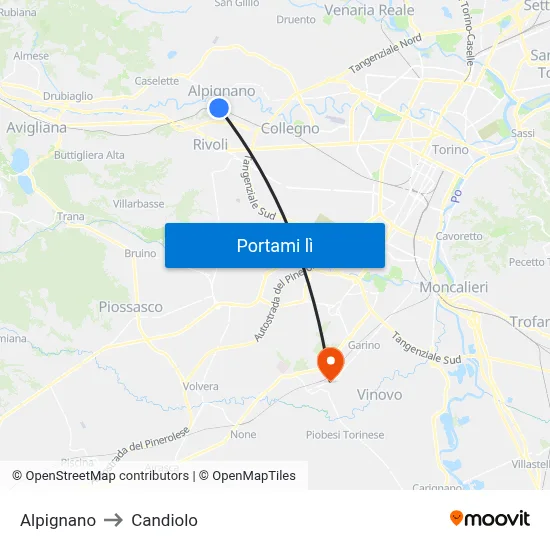 Alpignano to Candiolo map