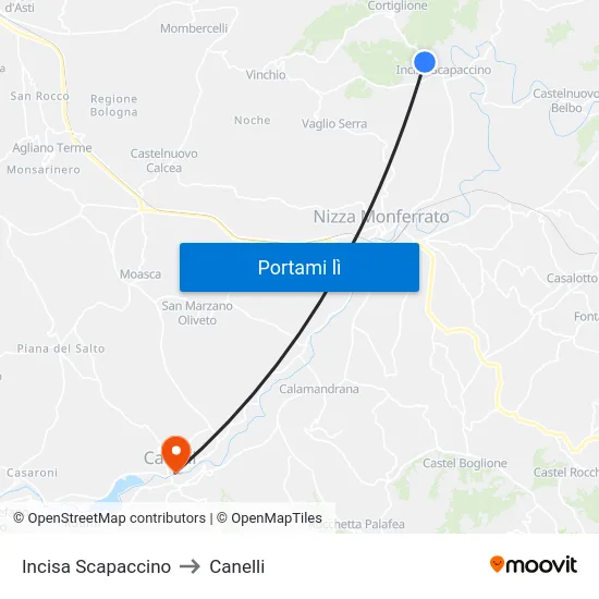 Incisa Scapaccino to Canelli map