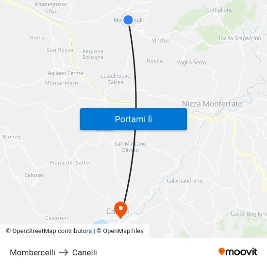 Mombercelli to Canelli map