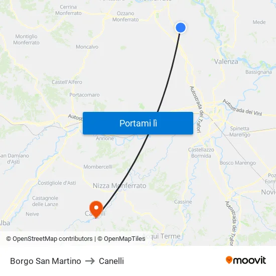 Borgo San Martino to Canelli map