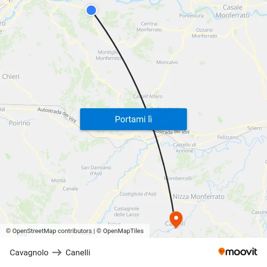 Cavagnolo to Canelli map