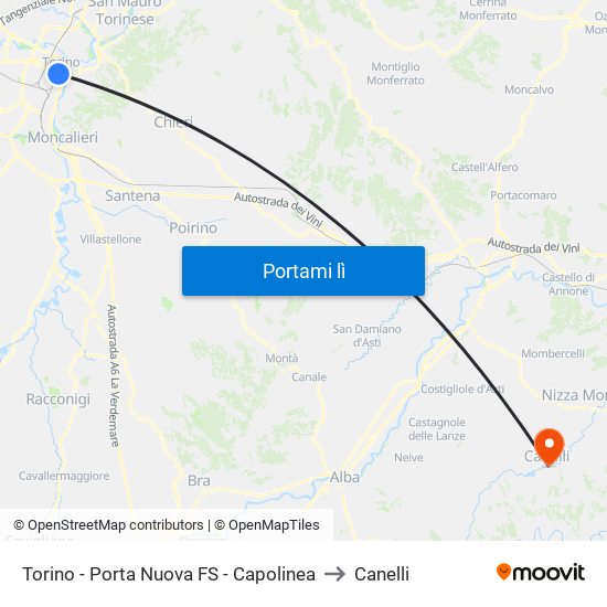 Torino - Porta Nuova FS - Capolinea to Canelli map