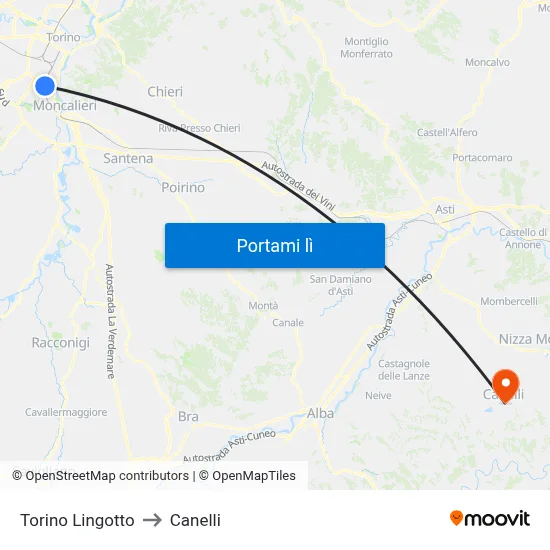 Torino Lingotto to Canelli map