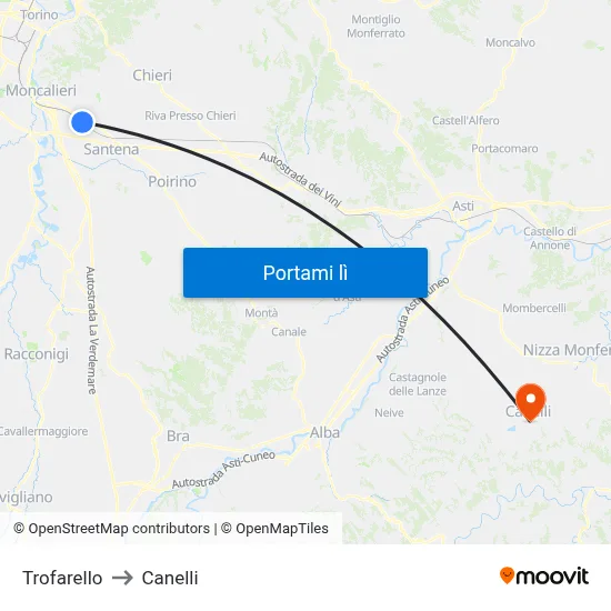 Trofarello to Canelli map