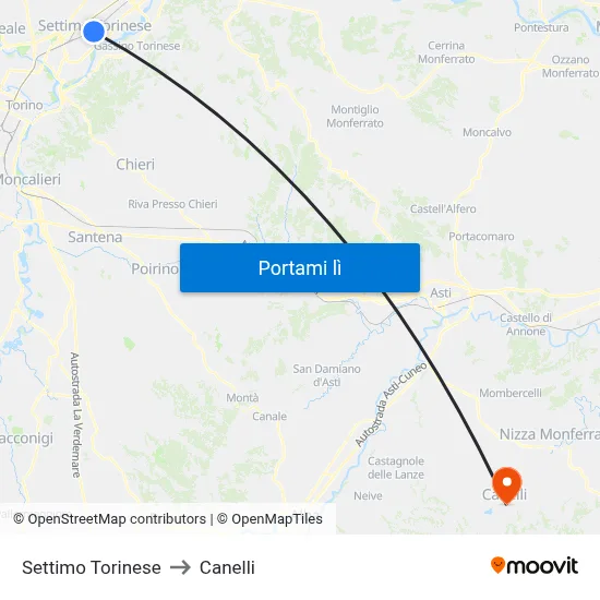 Settimo Torinese to Canelli map