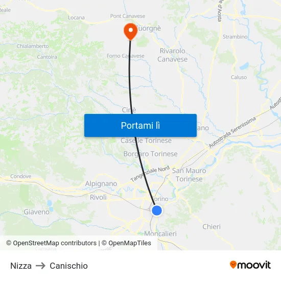 Nizza to Canischio map