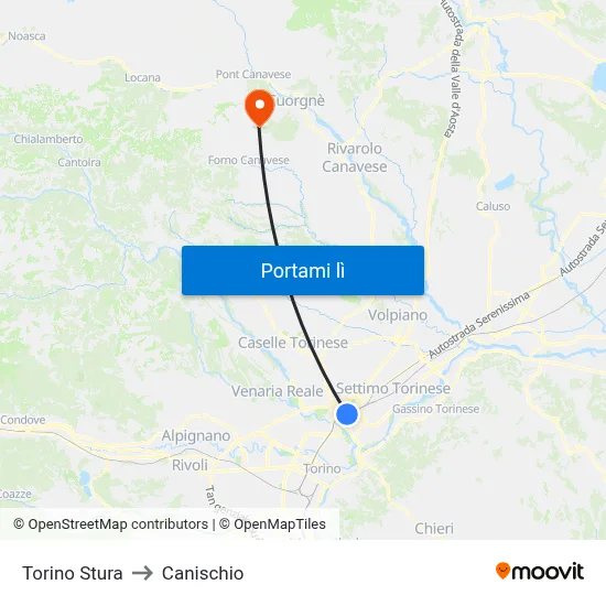 Torino Stura to Canischio map