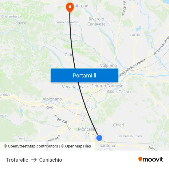 Trofarello to Canischio map