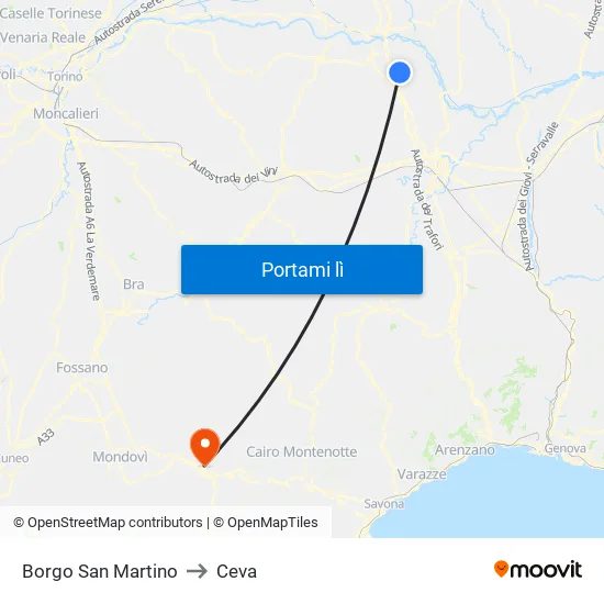 Borgo San Martino to Ceva map