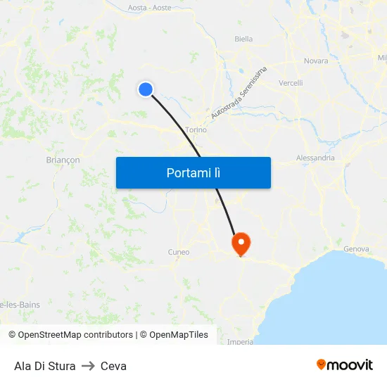 Ala Di Stura to Ceva map