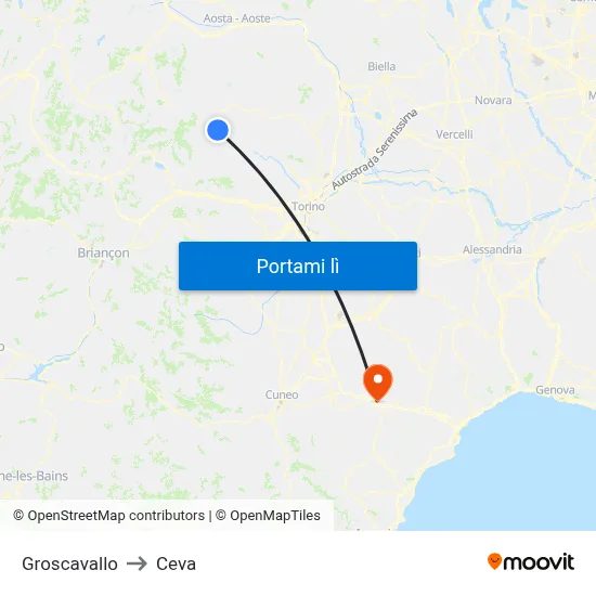 Groscavallo to Ceva map