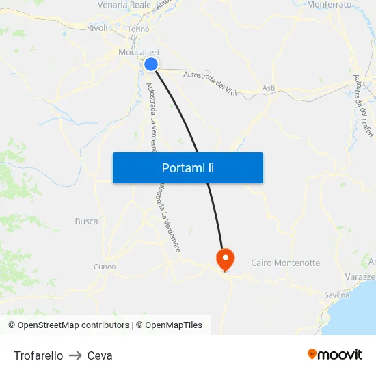 Trofarello to Ceva map