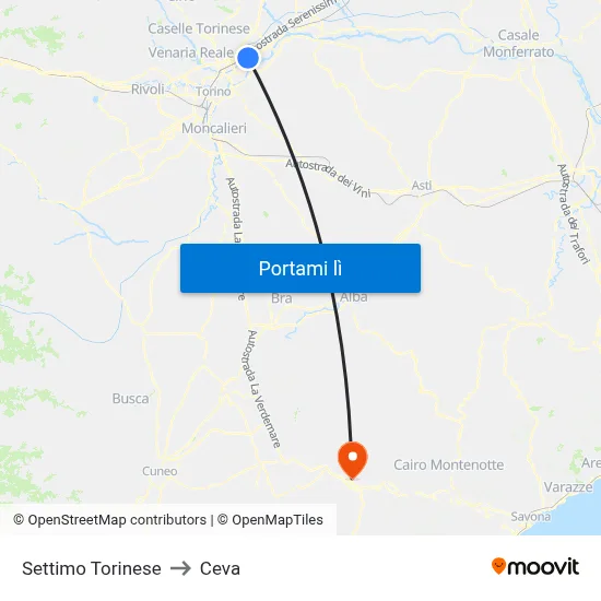 Settimo Torinese to Ceva map