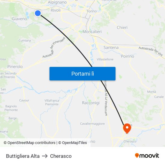 Buttigliera Alta to Cherasco map