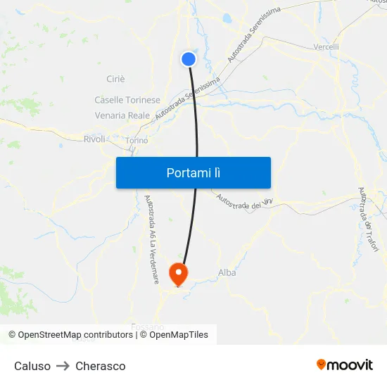 Caluso to Cherasco map