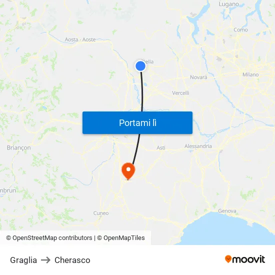 Graglia to Cherasco map