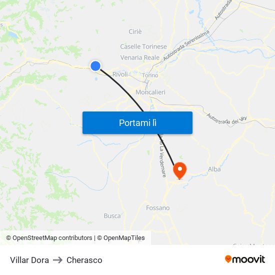 Villar Dora to Cherasco map