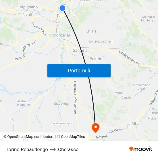 Torino Rebaudengo to Cherasco map