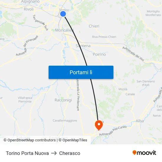 Torino Porta Nuova to Cherasco map