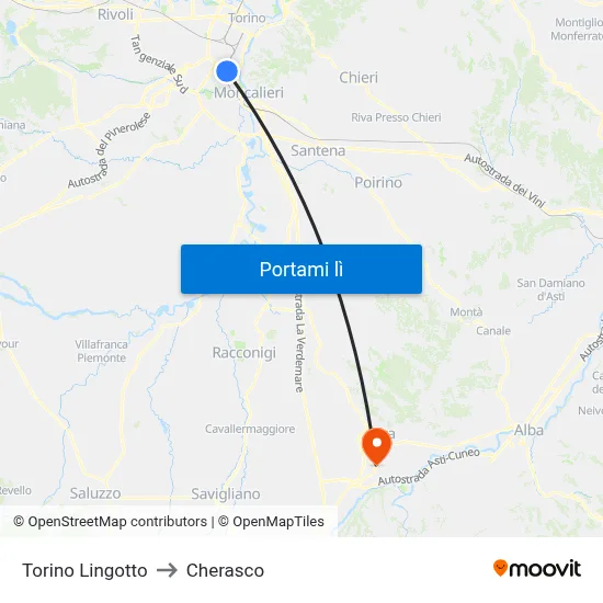 Torino Lingotto to Cherasco map