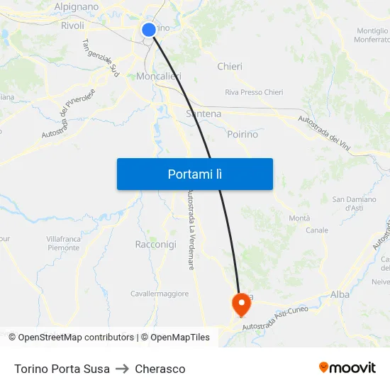 Torino Porta Susa to Cherasco map