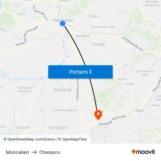 Moncalieri to Cherasco map