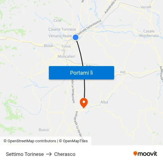 Settimo Torinese to Cherasco map