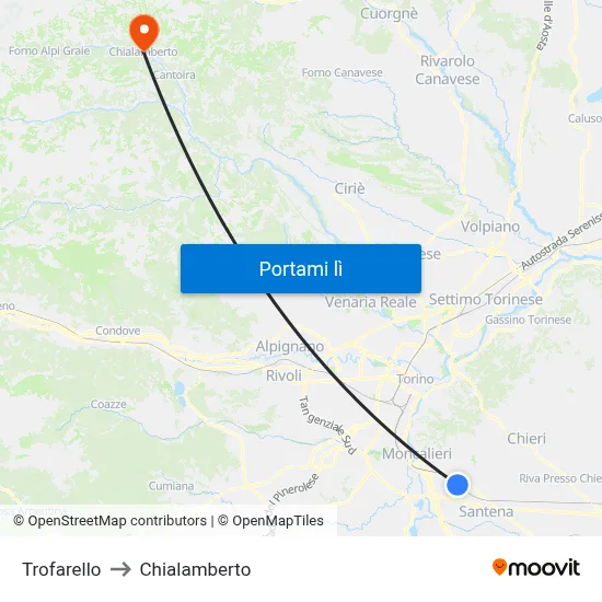 Trofarello to Chialamberto map