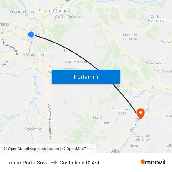 Torino Porta Susa to Costigliole D' Asti map