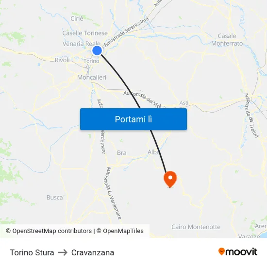 Torino Stura to Cravanzana map