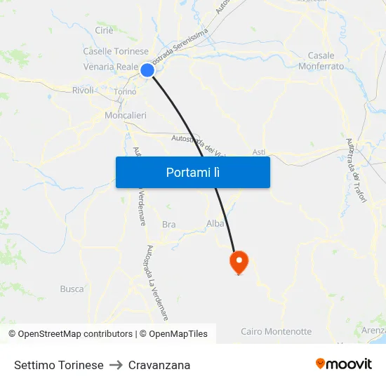 Settimo Torinese to Cravanzana map