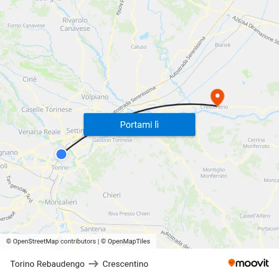 Torino Rebaudengo to Crescentino map