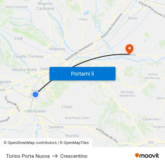Torino Porta Nuova to Crescentino map